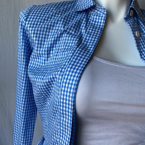 eShakti Blue White Gingham, Long-sleeve Button-up Shirt, Size XS - Picture 2 of 9